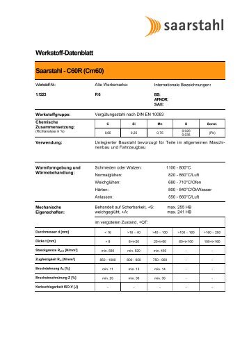 Werkstoff-Datenblatt Saarstahl - C60R (Cm60)