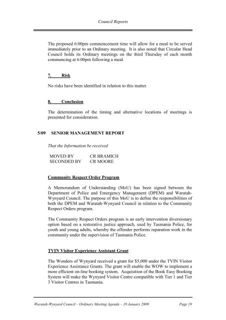 Council Minutes 19 January 2009 - Waratah-Wynyard Council