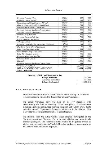 Council Minutes 19 January 2009 - Waratah-Wynyard Council