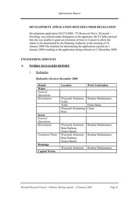 Council Minutes 19 January 2009 - Waratah-Wynyard Council