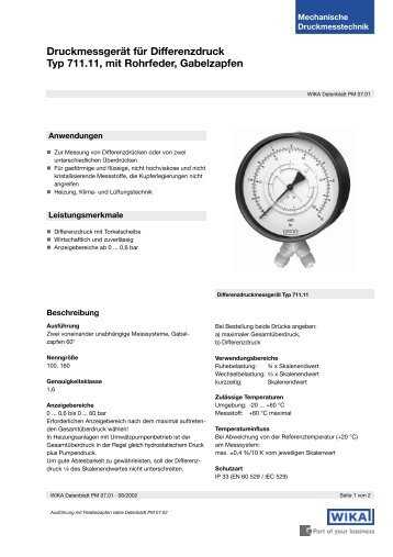 DruckmessgerÃƒÂ¤t fÃƒÂ¼r Differenzdruck Typ 711.11, mit Rohrfeder ...