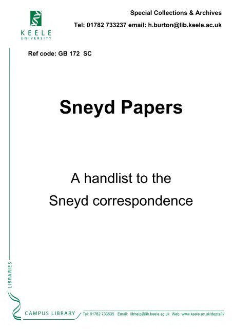 Sneyd correspondence - Keele University