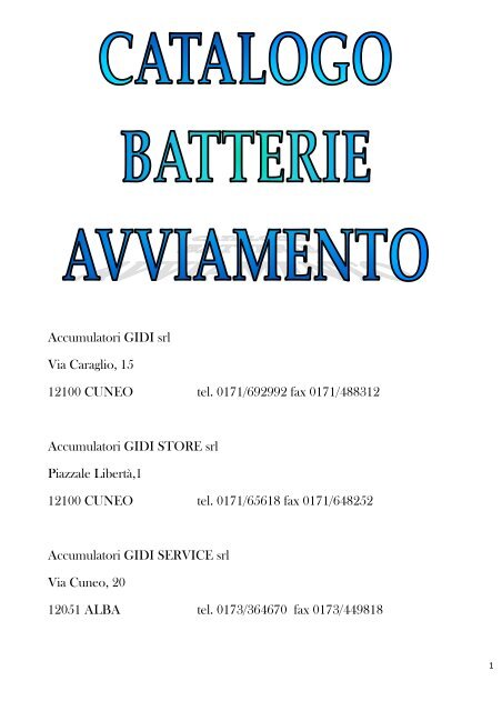 Listino batterie.pdf - ACCUMULATORI GIDI Srl