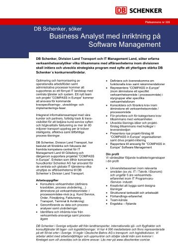 Business Analyst med inriktning pÃ¥ Software Management - Schenker