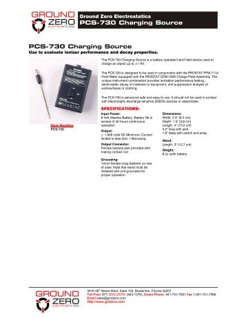 PCS-730 Data Sheet - Ground Zero Electrostatics