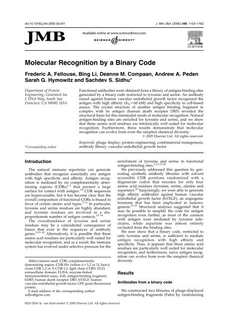 Molecular Recognition by a Binary Code - ResearchGate