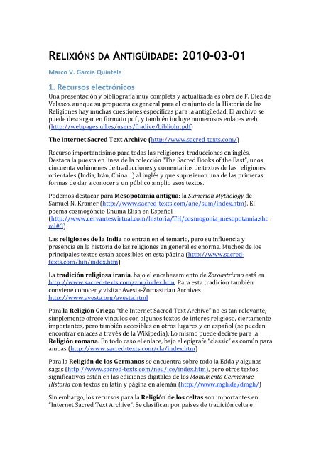 Textos religiones on-line - Páxinas persoais - USC