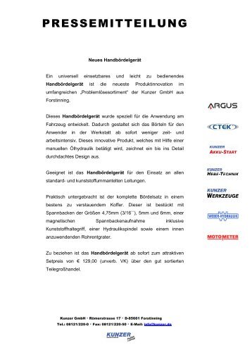 Pressemitteilung Kunzer_Neues HandbÃ¶rdelgerÃ¤t ... - KUNZER GmbH