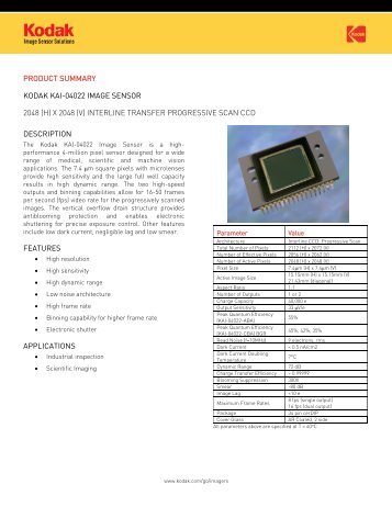 Kodak KAI-04022 Sensor Information