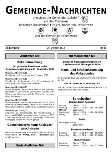 GEMEINDE-NACHRICHTEN - Gemeinde Kaulsdorf(Saale)