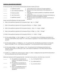 CHEMICAL EQUILIBRIUM WORKSHEET