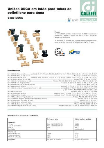 UniÃµes DECA em latÃ£o para tubos de polietileno para Ã¡gua - Caleffi