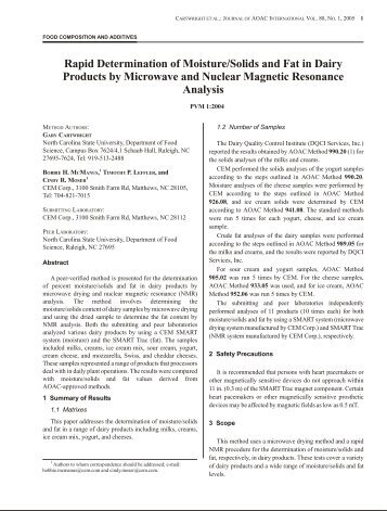 Rapid Determination of Moisture/Solids and Fat in Dairy Products by ...