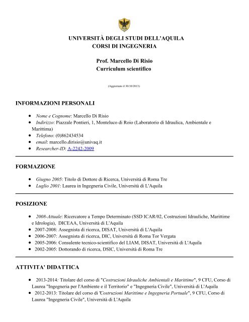 versione stampabile (pdf) - Ingegneria - UniversitÃ degli Studi dell ...