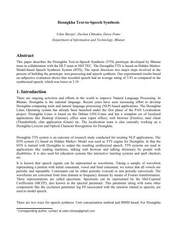 Research Report on Dzongkha TTS - PAN Localization