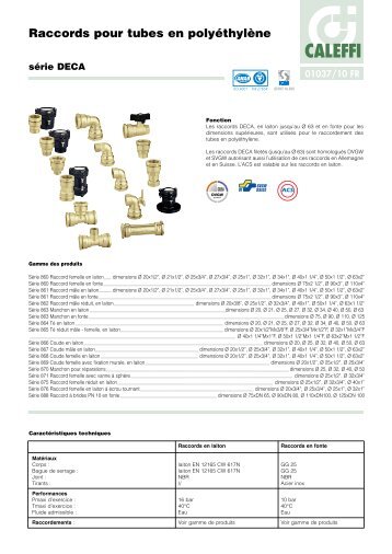 Raccords pour tubes en polyéthylène. Série DECA - Caleffi