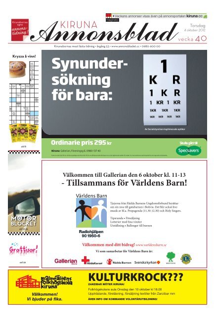 Kiruna Annonsblad vecka 40, torsdag 4 oktober 2012 sidan 1