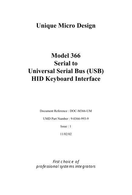 Unique Micro Designh Model 366 User Manual - Unique Micro Design