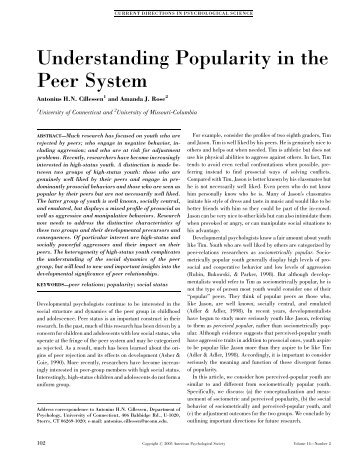 Understanding Popularity in the Peer System - University of Miami ...