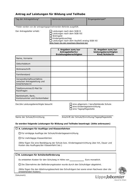 Antrag auf Leistungen für Bildung und Teilhabe