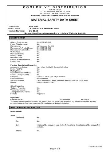 MSDS - Cooldrive Distribution