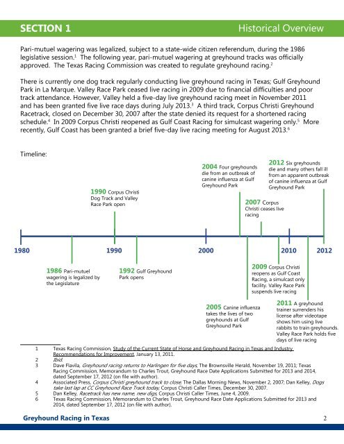 Report on Greyhound Racing in Texas (February 2013) - Grey2K USA