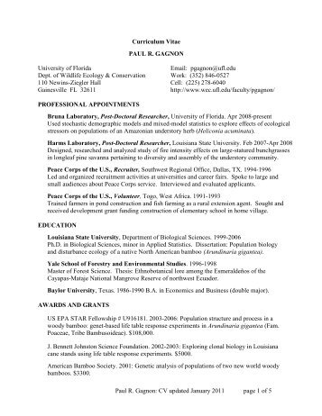 curriculum vitae - Wildlife Ecology and Conservation - University of ...