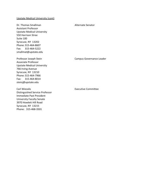 SUNY Faculty Senate Directory - 2009-2010 - The State University ...