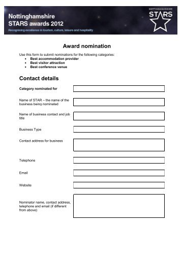 Award nomination Contact details Nomination form - Experience ...