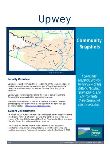 Community Snapshot Upwey - Shire of Yarra Ranges