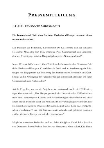 pressemitteilung fcee ernannte ambassadeur - Landhotel Schnuck