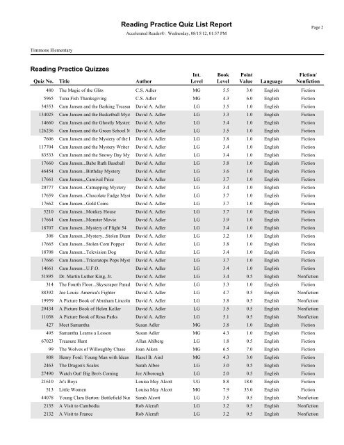 RPQuiz List - Kenston School District