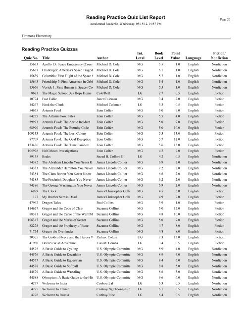 RPQuiz List - Kenston School District