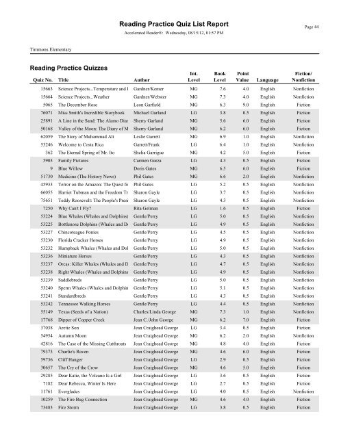 RPQuiz List - Kenston School District