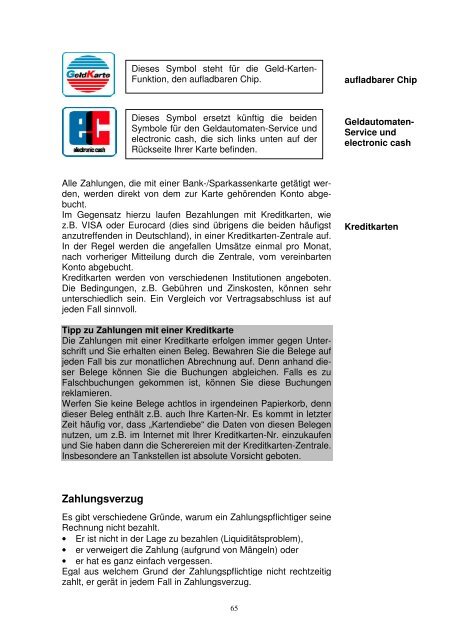 Zahlungsverkehr, Finanzplanung und Kreditarten