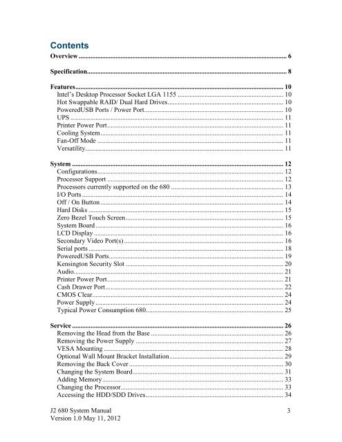 J2 680 Integrated Touchscreen Computer System Manual - Size