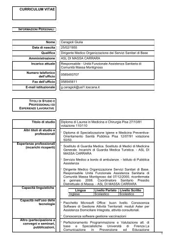 curriculum vitae - Sito Web Asl 1 - Pannello di Controllo