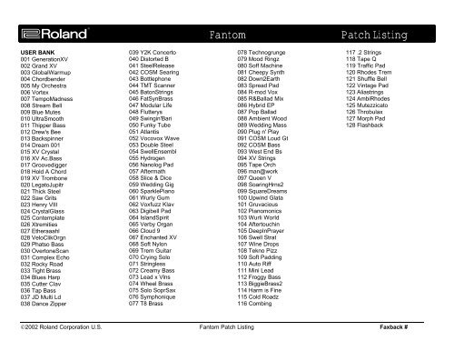 Fantom Patch List - Roland UK