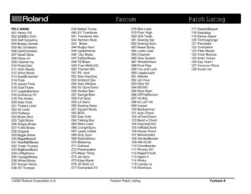 Fantom Patch List - Roland UK