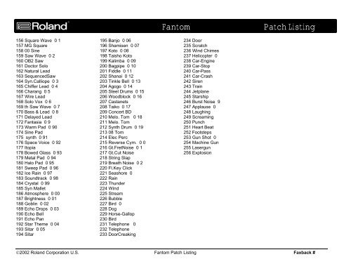 Fantom Patch List - Roland UK