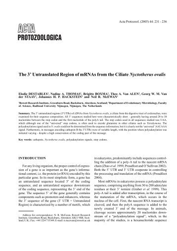 Untranslated Region of mRNAs from the Ciliate ... - ResearchGate