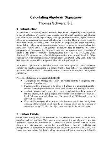 Calculating Algebraic Signatures Thomas Schwarz, S.J.