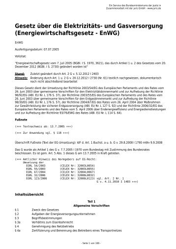 Energiewirtschaftsgesetz - EnWG - der NBB