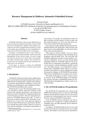Resource Management in Multicore Automotive ... - IRCCyN