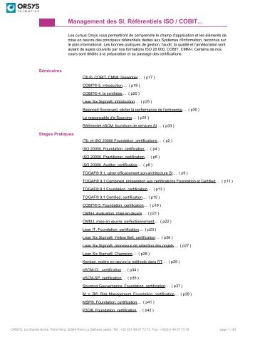 Management du SI, RÃ©fÃ©rentiels ISO / COBIT... - Orsys