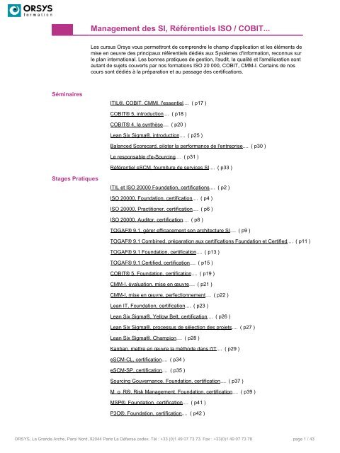 Management Du Si Ra C Fa C Rentiels Iso Cobit Orsys