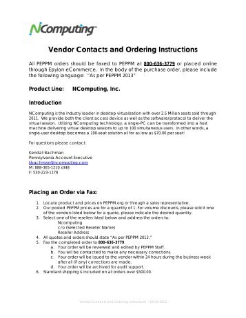 Vendor Contacts and Ordering Instructions - Peppm