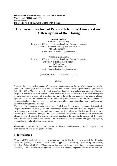 Discourse Structure of Persian Telephone Conversation: A ...