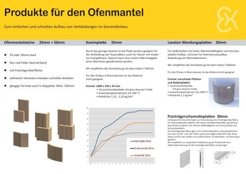 Flyer Produkte für den Ofenmantel - Kandern Feuerfest GmbH