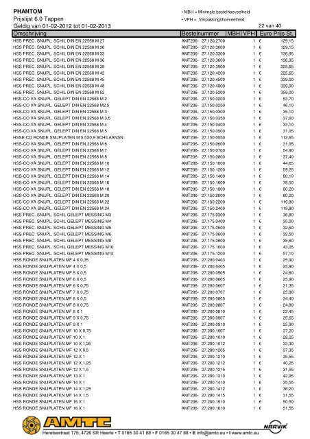 PHANTOM Prijslijst 6.0 Tappen Geldig van 01-02-2012 tot ... - A.M.T.C.